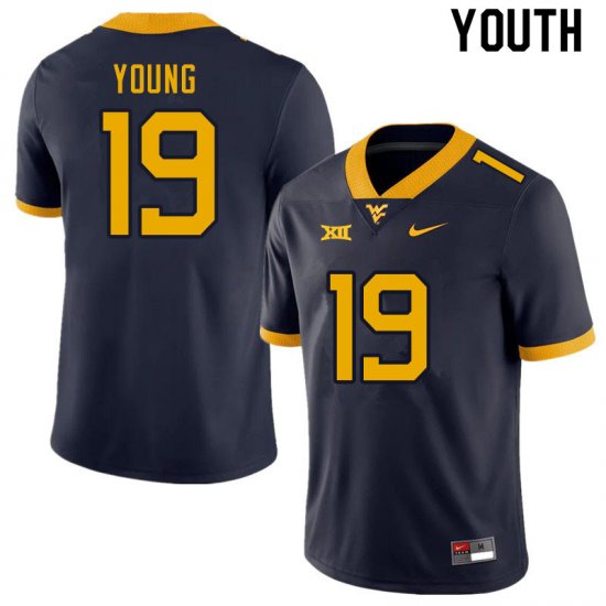 Youth West Virginia Mountaineers NCAA #19 Scottie Young Navy Authentic Nike Stitched College Football Jersey XR15Z78DR